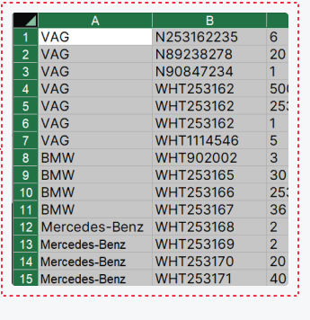 Excel parts list example